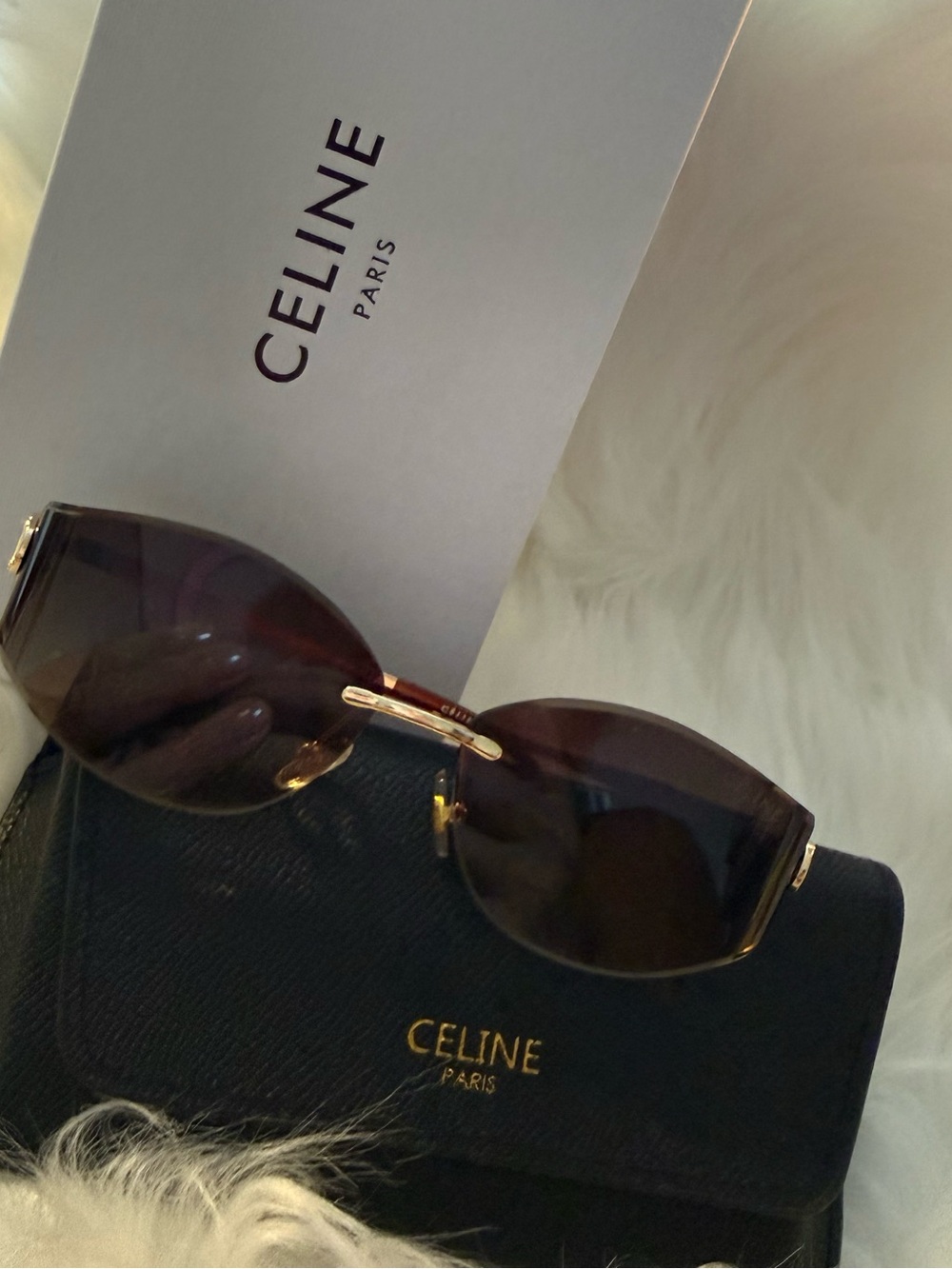 Celine Gold-Trim Brown Gradient Rimless Sunglasses